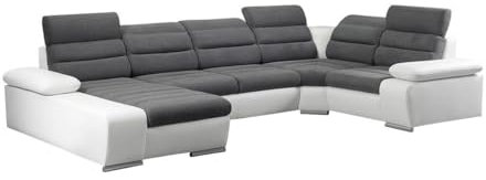 Vente-unique Wohnlandschaft mit Schlaffunktion - Ecke Links - Grau & Weiß - Boileau