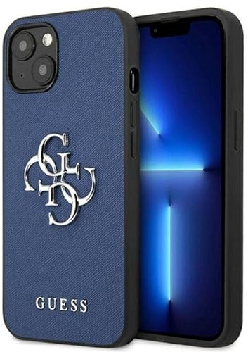 Guess GUHCP13SSA4GSBL Case for iPhone 13 Mini 5.4 Inches Blue Saffiano 4G Metal Logo