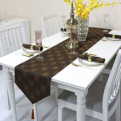 Skcess Tischläufer Deko Braun, Tischläufer Netz Baumwolle-Polyester Tischläufer 35x228cm Hochzeit Tischdeko Weihnachtstischdeko