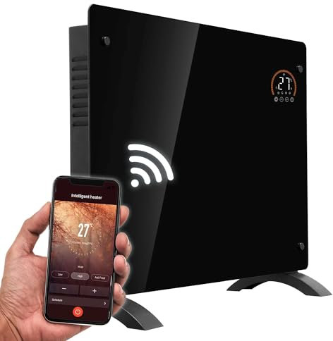 Baridi Electric Glass Panel Heater, 1500W, Thermostat Controlled 24Hr 7 Day Timer, Wi-Fi Enabled, Remote Control, Black - DH137