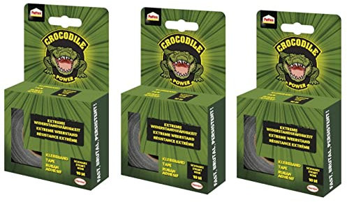 Pattex Crocodile Power Klebeband, doppelte Dicke, extrem widerstandsfähiges Klebeband für schwierigste Reparaturen, Duct Tape für verschiedene Materialien, schwarz, 3 x 10m