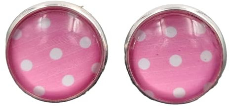 Stechschmuck Ohrstecker Handmade Ohrclips Ohrklemmen Punkte Polka Dots Rockabilly Rosa Weiß Silber Farben Damen Kinder Kitsch Kawaii 1 Paar Größe Wählbar (Ohrclips 12mm)
