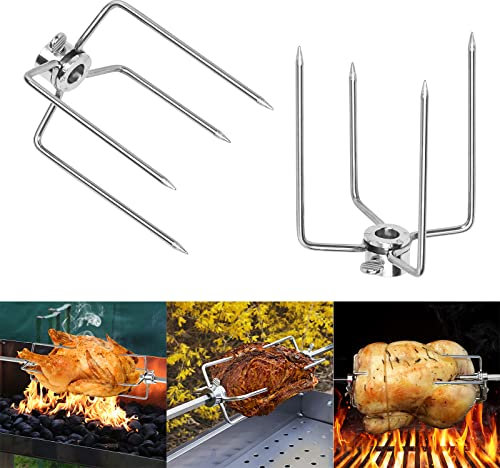 YZNAHRE 2 Stück Fleischklammer für Drehspieß, Edelstahl Fleischnadeln BBQ Fleischnadel mit mit Feststellschraube, Grillgabel Chicken Grill Grillzubehör für Grillspieß, Hähnchen, Schaschlik