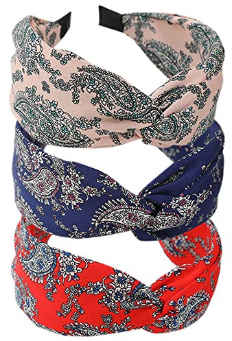 3Pcs Boho breite Stirnband Kaninchen Ohren Haar Bands Stoff rutschfest Kopfbedeckungen elastische Twist Haarreifen 1920er Jahre Zubehör für Frauen Mädchen