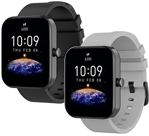 WD&CD 2 Pack 20mm Bracelet pour Amazfit GTS 2/2 Mini /2e Noir + Gris, Bracelet de Remplacment en TPU Silicone Fitness Bracelet Compatible pour Amazfit Bip/Bip Lite/Bip U