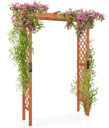 GiantexUK Wooden Garden Arch, Entryway Trellis Pergola Arbour, Outdoor Yard Lawn Plant Climbing Archway for Wedding Ceremony Party Decoration (152 x 80 x 215cm)