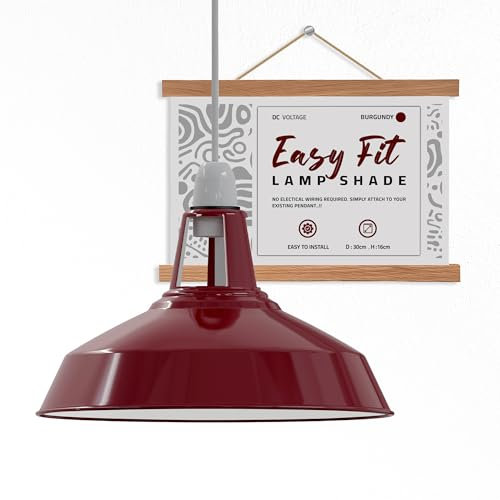 Retro Modern Metal Lamp Shades Ceiling Light Shades, 30cm Easy Fit Lampshades, for Vintage Industrial Pendant Lights Bedroom, Kitchen, Bathroom Antique Shade (Burgundy)