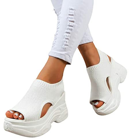 Kswlwccpp Damen Orthopädische Mesh Sommerschuhe Slingback Sandalen Barfuß Sandalen Muffin-Sandalen 37 EU White, Weiß Hochzeit Spazierengehen
