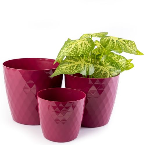 Home Garden Ornaments Large Plant Pots Indoor, Indoor Plant Pot - Set of 3 Flower Pots with Glossy Crystal Structure (20cm, 25cm, 30cm, Colour: Pink)