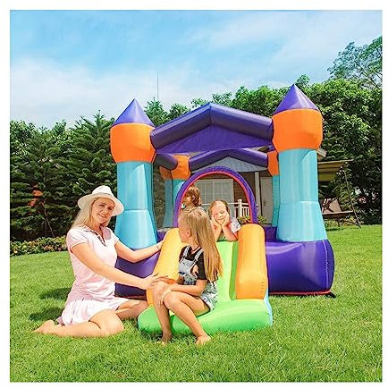 Castillo Windsor Rosa -Castillo Hinchable para niños Windsor de Estilo Medieval con 4 torreones, Zona de Salto protegida y tobogán