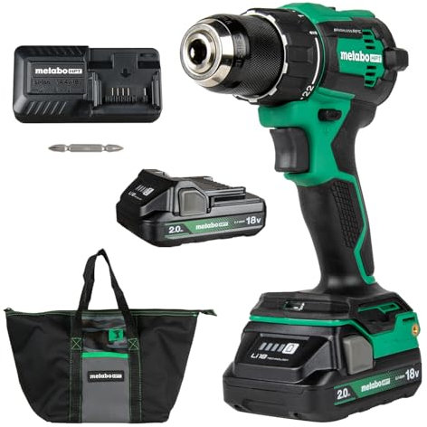 Metabo HPT DS18DEX - Kit de taladro inalámbrico sin escobillas MultiVolt de 1,27 cm, juego de taladro de alta potencia con bolsa, 2 baterías Metabo de iones de litio y cargador, controlador de