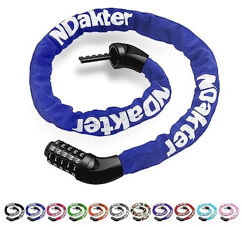 NDakter 130cm×6mm Fahrradschloss mit Zahlencode und hoher Sicherheitsstufe, Fahrrad KettenSchloss mit 5-Stellig Zahlencode, Kette aus gehärtetem Stahl für Fahrrad Roller Ebike Motorrad, Blau