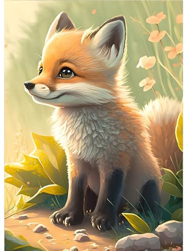 DPHERO 5D Diamond Painting Fuchs Diamant Painting Bilder Diamond Painting Erwachsene Niedlicher Fuchs Diamond Painting Diamant Bilder Kinder DIY Cross Stickerei Malerei Kits Wand Dekor 30x40cm