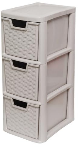 3 Tier Rattan Style | Medium Drawer Plastic Tower Storage Unit | Desktop Organizer TableTop stationery Crafts kids Room Files Paperwork School Home Office | 3 Tier Medium Mushroom