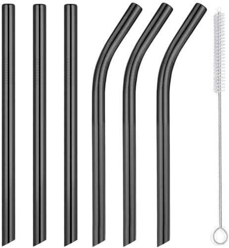 Vinaco Milkshake Straws 10mm Wide Straw s, 6 Pack Stainless Steel Straw s 266mm & 216mm Long St raw with 1 S traw Cleaner, Reusable Metal S traw for Milkshake, Smoothie and Jumbo Thick Drinks