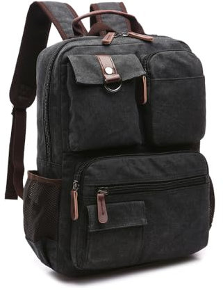 XINYASEE Mochila Vintage de Lona para Portátil, Mochila Senderismo Camping Escuela Retro High School, 16 Laptop Bolsa de Viaje de Hombres, Escuela, Negro, 33 cm x 10 cm x 43 cm