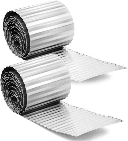 Sasylvia 2 Rollen 25,4 cm x 50,8 m (insgesamt 12,2 m) Wellmetall Garteneinfassung Landschaftsumrandung stabile Rasenkante biegbare Metall lange Streifen für Gemüsezaun Hochbeet Baumumrandung (Silber)