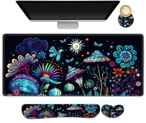 AIMSA Grand tapis de souris de jeu, repose-poignet pour clavier, tapis de souris étendu, coussin de poignet de souris + sous-verre, tapis de bureau ergonomique multifonctionnel, 88,9 x 40 cm,