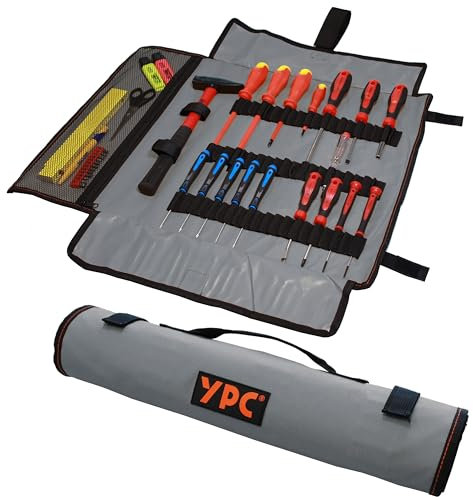 YPC VarioRoll XXL – 62x44cm, 60 Halteschlaufen und Netztasche, Werkzeugtasche rollbar, Messertasche, Werkzeug Rolltasche, Werkzeugrolle, Schraubendreher & Maulschlüssel Tasche leer