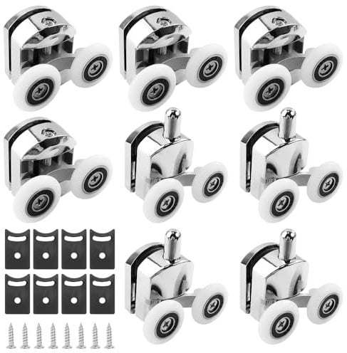 8 Pieces Shower Door Rollers, Aluminium Alloy Shower Door Wheels, 23 MM * 35 MM Shower Wheels, Shower Door Rollers for Curved Doors, Waterproof and Silent Shower Rollers