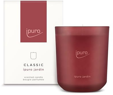 ipuro Classic dekorative Duftkerze - JARDIN | Duftkerze im Glas mit Limette, Bergamotte, Magnolie & Rose, Nelke & Amber Aroma | Kerzen mit langanhaltendem Duft | Raumduftkerze in rot 270g
