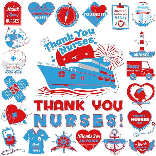 Innovoscape 30Pcs Cruise Door Magnets: Nurses Week, Cruise & Thank You Themed, Heart Shaped, PVC Material, Red & Blue, 30 Pieces, DECORATIVE_MAGNET