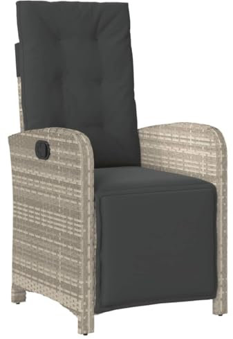 vidaXL Gartensessel, Gartenstuhl mit Fußteil, Garten Liegestuhl mit Verstellbarer Rückenlehne Fußstütze, Sessel Relaxsessel Gartenmöbel, Hellgrau Poly Rattan