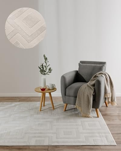 benuta Basic Teppich Claire - Creme 280x380 cm - Minimalistischer Wohnzimmerteppich im Geometrischen Retro-Stil - Pflegeleicht - Fußbodenheizung Geeignet
