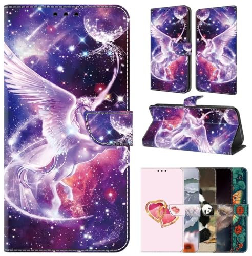 Lederhülle für Samsung Galaxy S22 Hülle Klappbar Handyhülle Kartenfach Flip Case Stoßfeste Schutzhülle Klapphülle Stand Wallet Cover für Samsung Galaxy S22,Einhorn