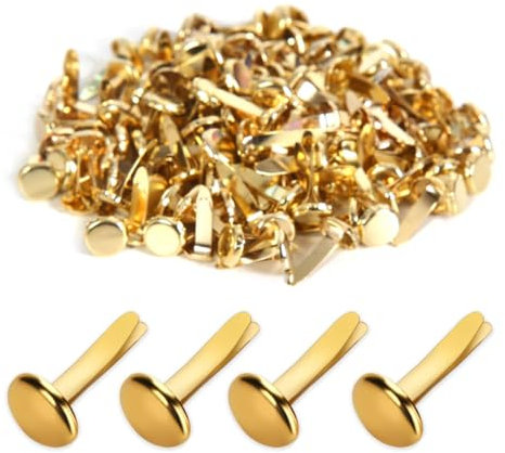 AORHOFJ 100 Stück Mini Brad Round Head Clip, Pattern Pocket Clip, Metal Round Head Clip, Scrapbook, Double Head Pattern Clip für Schule Büro, Papier Briefhalter, Craft DIY (Gold)