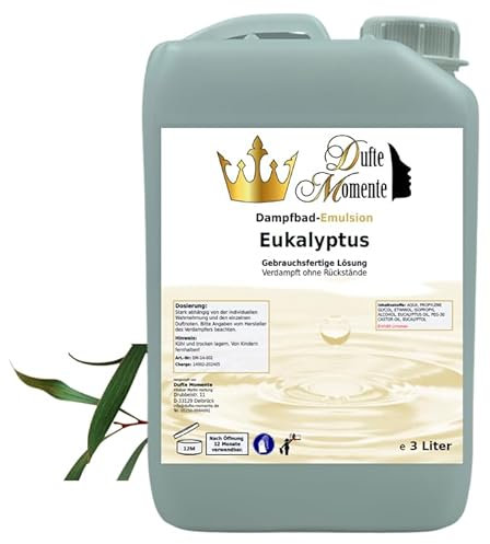 Dufte Momente Dampfbad-Emulsion 3 Liter Eukalyptus | gebrauchsfertig | Hochwertige Formel | Für gewerbliche Dampfbäder, Thermen & Spas