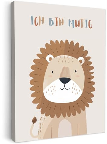 MuchoWow© Wandbilder Schlafzimmer Home Deko Wohnung Bild Kinderzimmer | 30x40 cm - Fotoleinwand Wand Bilder Leinwand Wall Decor Löwe - Ich bin mutig - Kinder - Pastell - Tiere