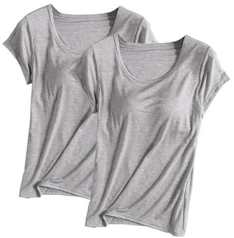 Keepink Built in Bra Tops Women UK Plus Size 8-20 Summer Short Sleeve T Shirts Baggy Lounge T-Shirts Cute Tee Shirts Tunic Blouses Gym Sports Yoga Tops Ladies Nightshirts Clearance