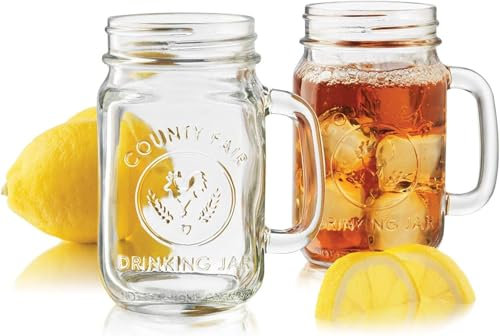 Dutingmo, 2 bicchieri in vetro da 500 ml, vintage, con coperchio e manico, riutilizzabili per bevande fredde, casa e all'aperto