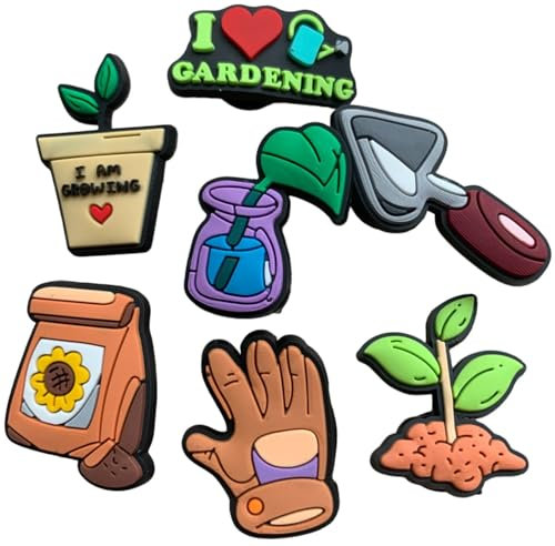 Garden Clog Charms, Plant Shoe Charms 7 Pack Accessory Gardening Planting Soil Floral Decorations Cute Colorful Summer Spring