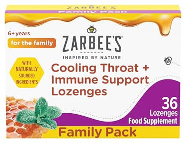 Zarbee’s Cooling Throat and Immune Support Lozenges (36 Count), with Real Honey and Peppermint Oil Extract, Vitamin C, Zinc and No Artificial Colours of Flavours