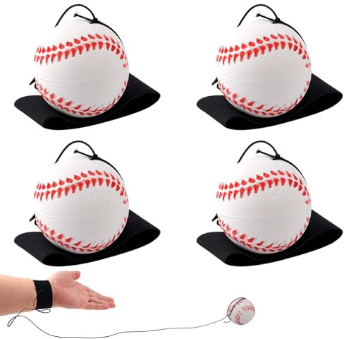 PEUTIER 4st Handgelenk Return Ball, 6cm Handgelenkbälle an Einer Elastischen Schnur Rebound Ball mit Armband Sport Baseball Gummi Schnurball Spielzeug für Kinder Erwachsene Teenager Spielübungen