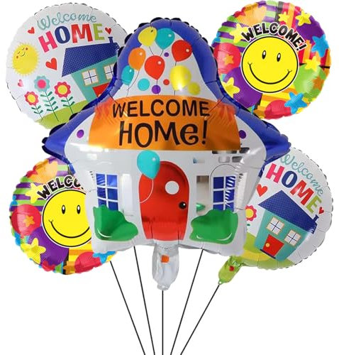 Nine San 5 Pezzi Welcome Home Colore Palloncini Benvenuto a Casa Palloncino Baby Benvenuti Compleanno Festa Decorazioni Nascita Bimbo Helium Foil Ballon