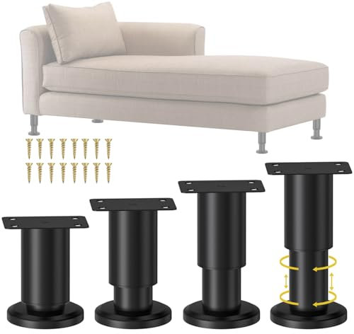 HAIYUU Möbelfuß Höhenverstellbar, 4 Stück Möbelfüße Schwarz Metall, Einstellbar Stahl Bettfüße Ersatz Stützfüße Tischbeine für Möbel Sofa Bett Nachttisch Schrank Kabinett