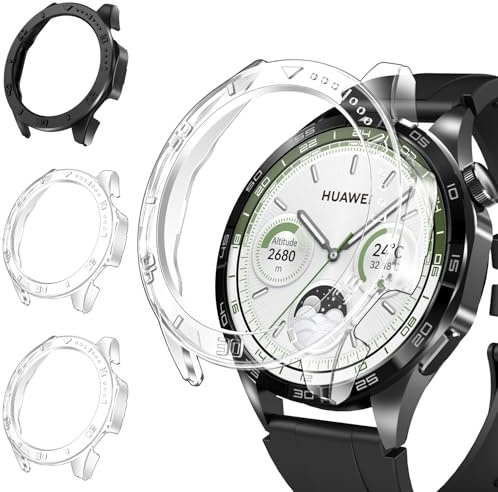 ivoler 3 Stück Hard PC Schutzhülle für Huawei Watch GT 4 46mm, Ultradünne Durchsichtig Stoßfest Hülle HD Klar Kratzfeste Bumper Schutz Case Cover, 2 Transparent + 1 Schwarz