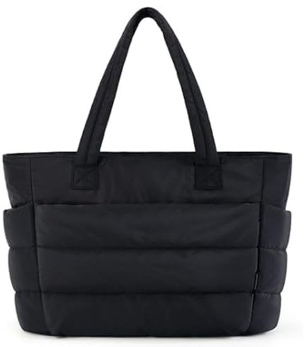 JTBDWOSK Schwarz, Handtasche Damen Groß Tote Bag Puffer Tasche Damen Shopper Leicht Gesteppte Umhängetasche Gross Tragetasche Arbeitstasche 15.6 Zoll Laptoptasche