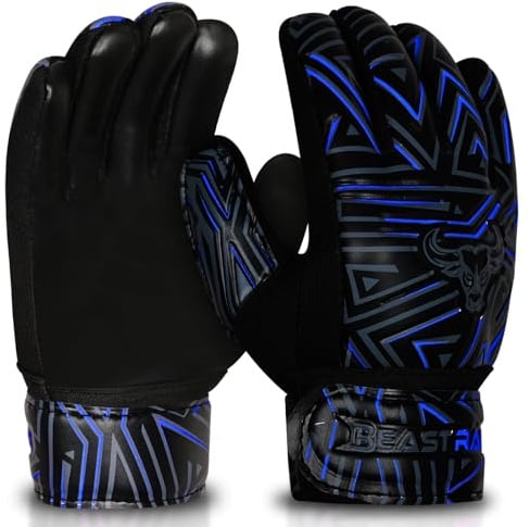 BEAST RAGE Jugend-Torwarthandschuhe für Kinder, Jungen, Mädchen, Fußball-Torwarthandschuhe, rutschfest, 4 mm Latex-Handfläche, extra Halt, doppelte Handgelenkschlaufe, atmungsaktives Netzgewebe