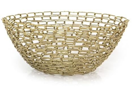 Carousel Home Gold Metal Chain Link Bowl | Gold Effect Metal Wire Display Bowl | Round Decorative Display Dish Presentation Bowl - 26cm