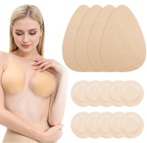 2Pairs Boob Tape, Invisible Breast Lift Tape with 5 Pairs Nipple Protector Covers Adhesive Bra Sticky Lift Up Bra Push Up A-G Cups Body Tape for Women Girls Large Breasts Breast Support Lift (L)