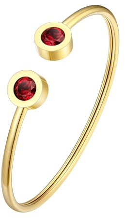 FOCALOOK Armband Damen Edelstahl Offene Verstellbare Geburtsstein Armbänder Silber/Gold für Damen Frauen Geschenke für Geburtstag Weihnachten Muttertag