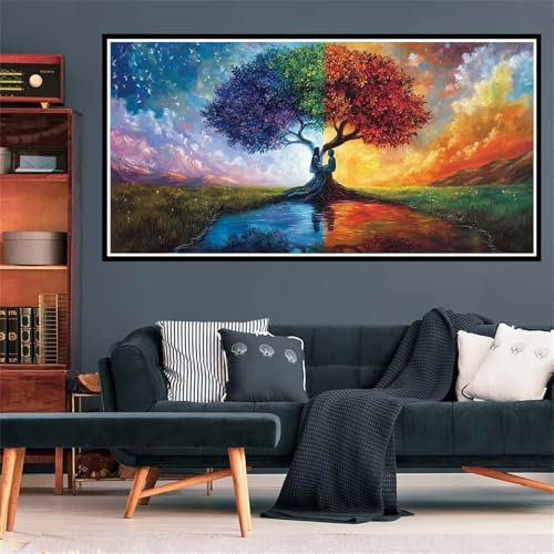 5D Diamond Painting arbre Des Quatre Saisons, Paysage Diamond Painting Grand Format 90x180 cm, Loisirs Créatifs Adultes Peinture Diamant, Artisanat Créatif pour Decoration Maison, Cadeau Z-5998