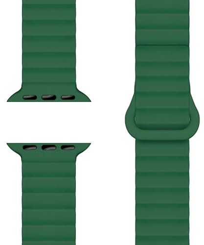 NALIA Core Magnet Armband kompatibel mit Apple Watch SE & iWatch Series 10 9 8 7 6 5 4 3 2 1, 38/40/41/42mm, Atmungsaktives Silikon Loop, Sportarmband mit Rillen Design, Farbe:Waldgrün