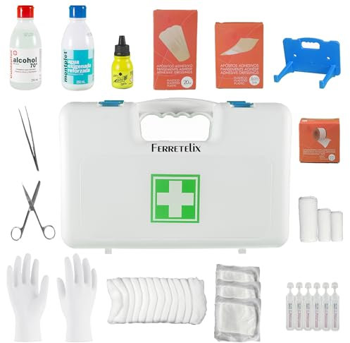 FERRETELIX® Botiquín Maletín de Primeros Auxilios Homologado con Dotación Grande – 370 mm x 250 mm x 90 mm – Fabricado en España Lleva un accesorio incorporado para poder sujertarlo a la pared