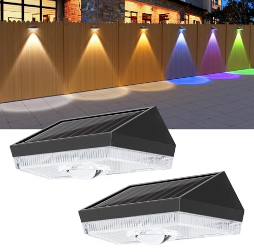 ELLASAY Solar Wandleuchte Außen Garten: 10 Farbmodi RGB LED Solarlampen Aussen - IP65 Wasserdicht - Farbe Beleuchtung Deko für Zaun Terrasse Balkon 2 Stück