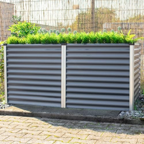 Vitavia Hochbeet Linus 858, Granit/alu eloxiert, 188 x 96 x 86 cm (L x B x H) | Wetterfest aus Zincalume® | Ergonomisch & Rückenschonend | Schutz vor Schnecken & Unkraut | Perfekt für Gemüse